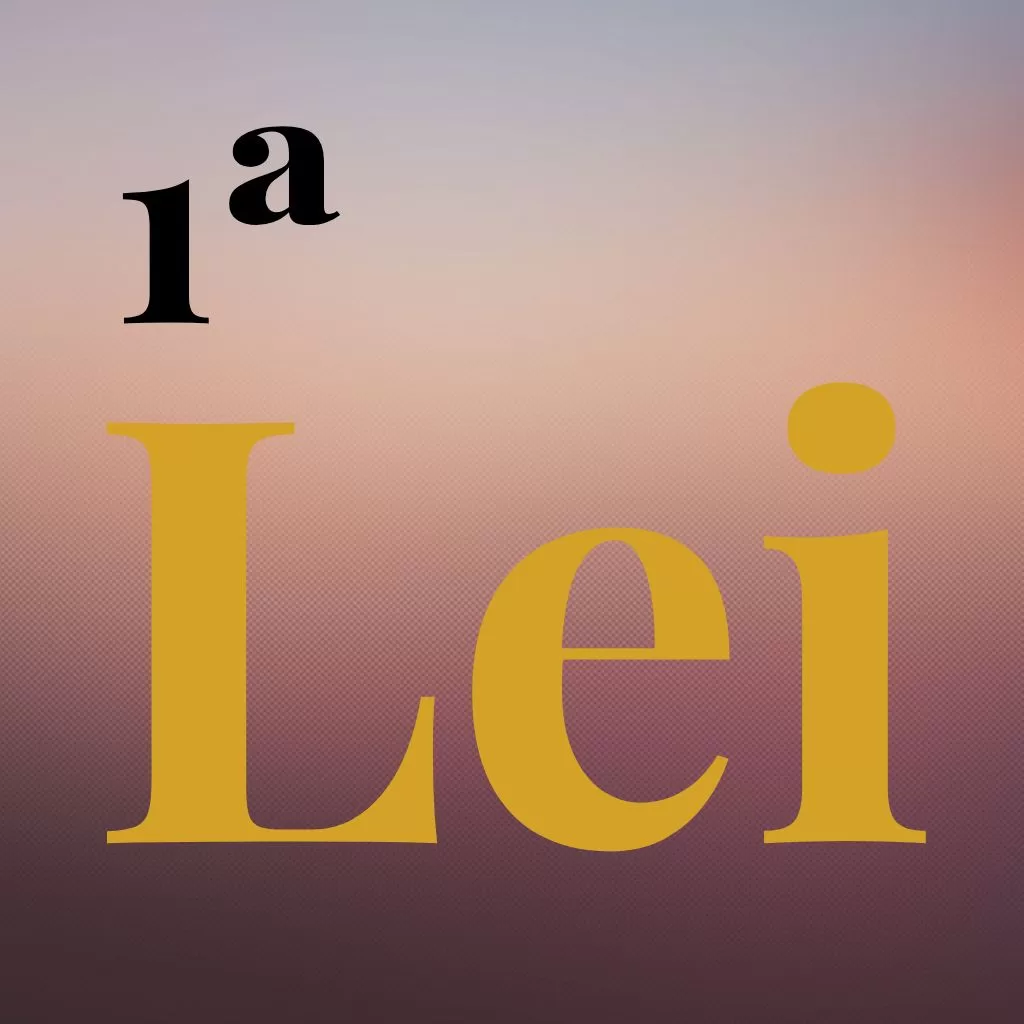 foto fundo degrad~e com tons de laranja e marrom, encima do fundo letras grandes escrito "primeira Lei"