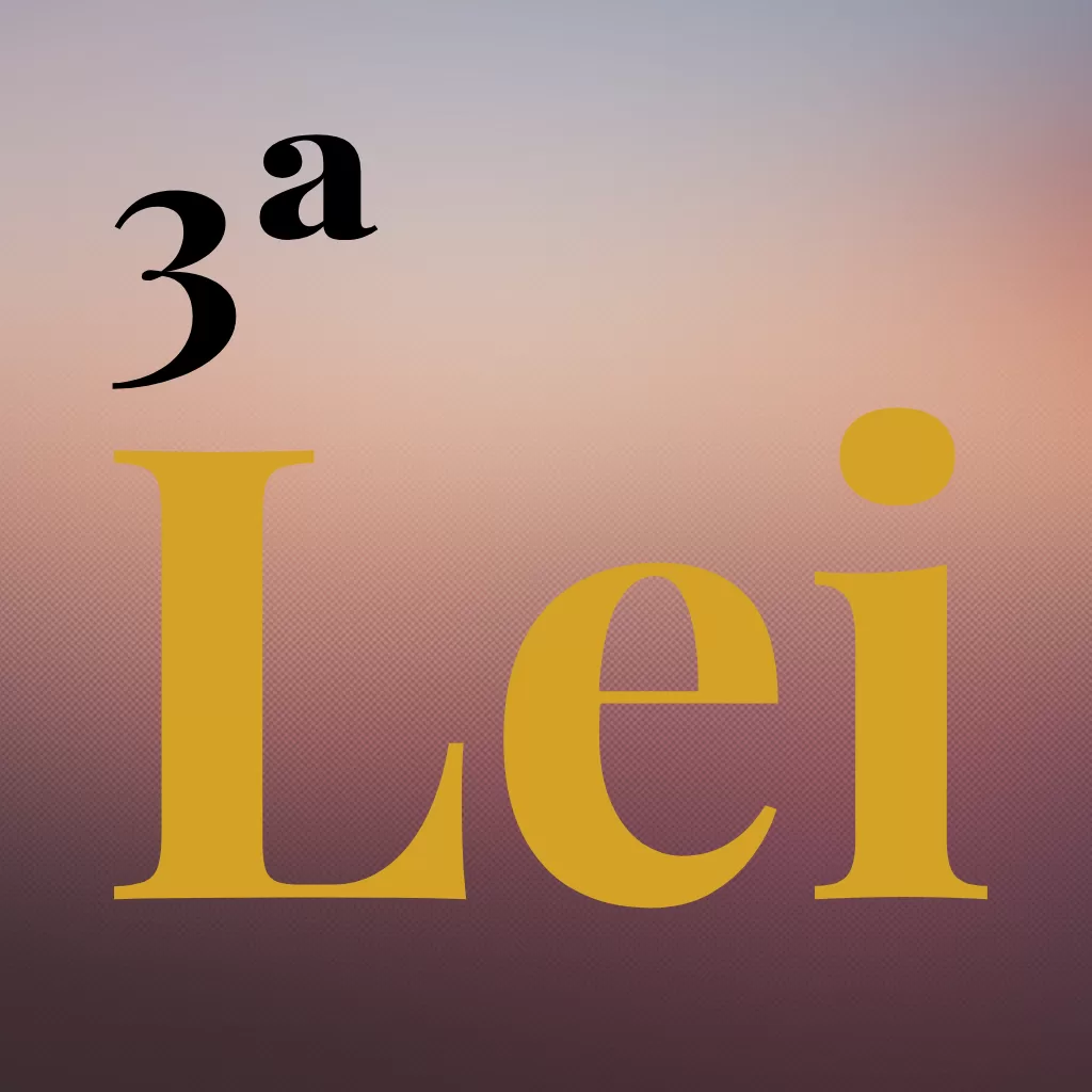 foto fundo degrade com tons de laranja e marrom, encima do fundo letras grandes escrito "terceira Lei"